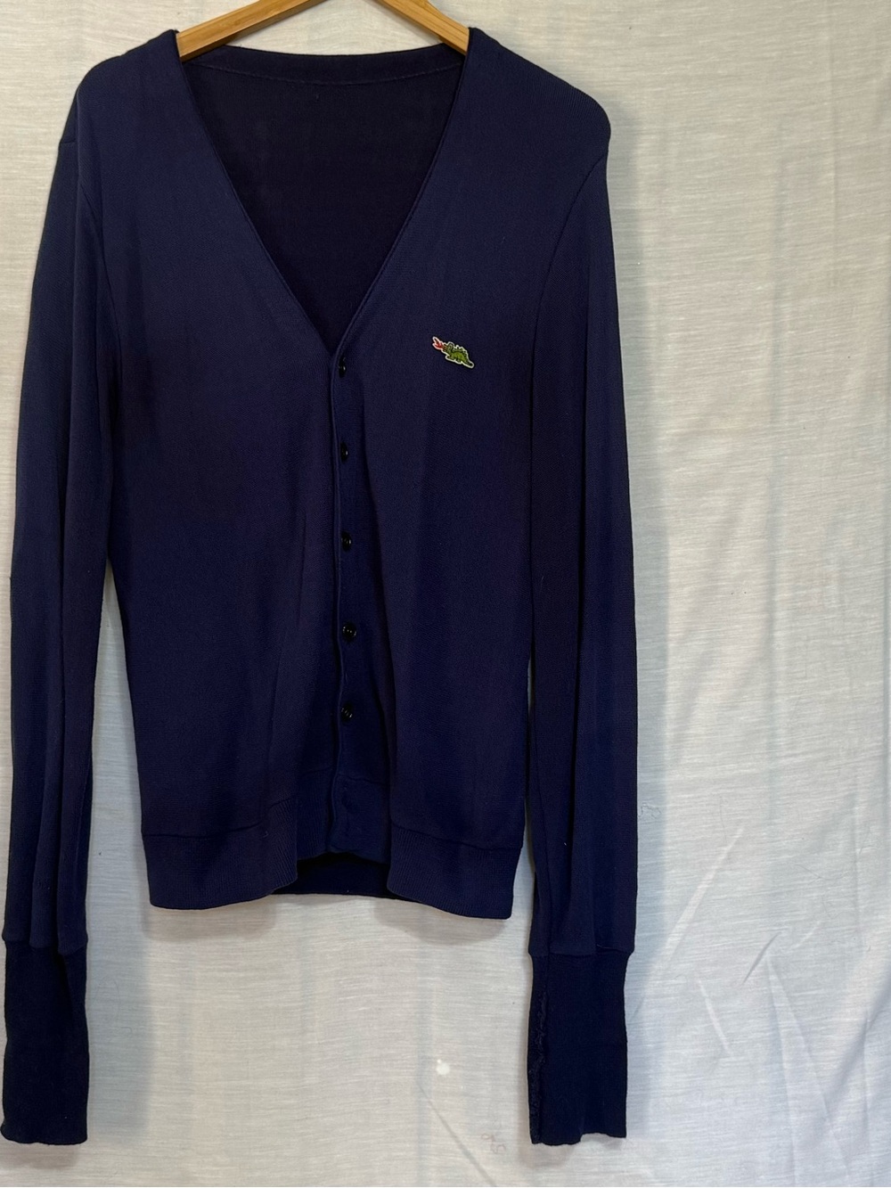 Vintage Lacoste Navy Blue Crocodile Logo Knit Cardigan No Size Tag